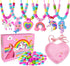 DIZRNOI Jewelry Making Kit for Girls, Unicorn Mermaid Charm Necklace Supplies Beads Set Birthday Toy Gift for Kids Age