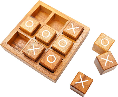 Wooden XO Blocks Tic Tac Toe Board Game by BSIRI - Ideal for Kids and Family Game Night, Unique Gifts