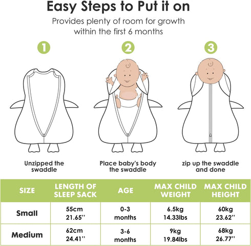 Beberoad Love Baby Swaddles, Cotton Wearable Blankets with 2-Way Zipper & Silent Velcro for 0-3 Months (Stars)