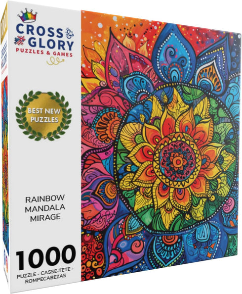 Rainbow Mandala Mirage by Cross & Glory: A Mesmerizing 1000 Piece Colorful Jigsaw Puzzle, Premium Quality, 20x27 Inches, Perfect for Family Fun