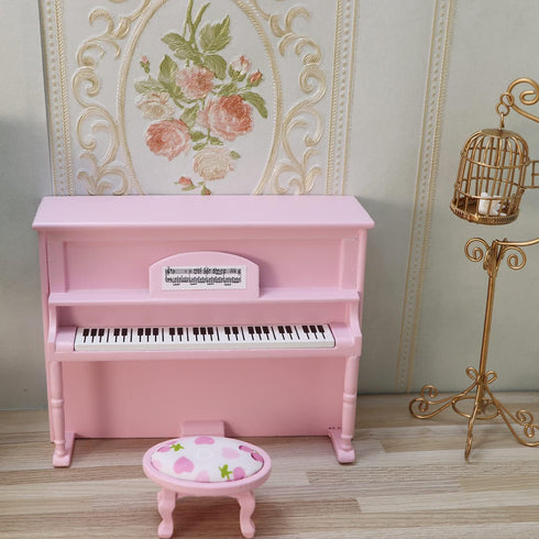 1:12 Dollhouse Grand Piano Model with Stool Scale Miniature Musical Instrument Desk Ornaments Gift Wooden Elegant Mini
