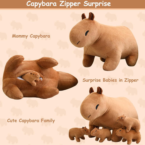 SQEQE Capybara Mommy Plush with 4 Cute Babies, Super Soft Capybara Stuffed Animals for Gift