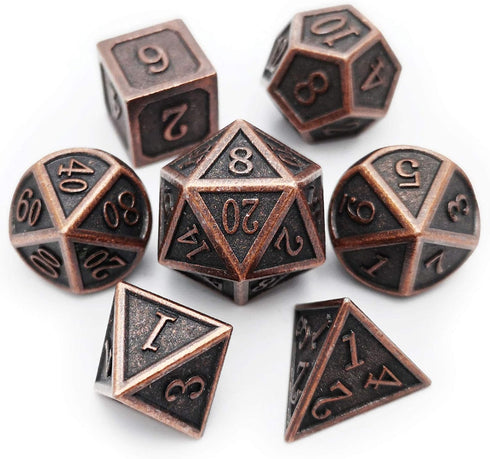 Haxtec Antique Copper Metal DND Dice Set - 7 Polyhedral Dice Compatible with Dungeons and Dragons