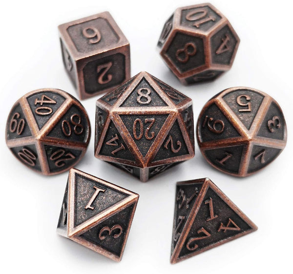 Haxtec Antique Copper Metal DND Dice Set - 7 Polyhedral Dice Compatible with Dungeons and Dragons