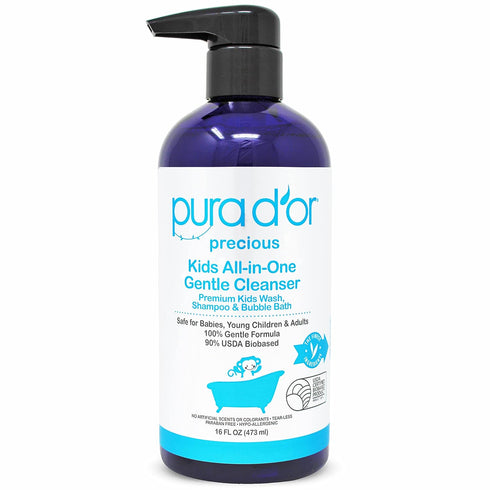 PURA D'OR Kids Wash, 16 Oz, All-in-One Gentle Cleanser, USDA Biobased, Tear-Less