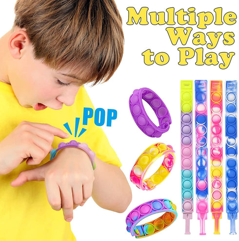 100Pcs Pack,Fidget SUNPROUND Pop Bracelet, Party Favors for Kid, Pop Wrist Strap Fidget Toys Toys for Girils Boys, as