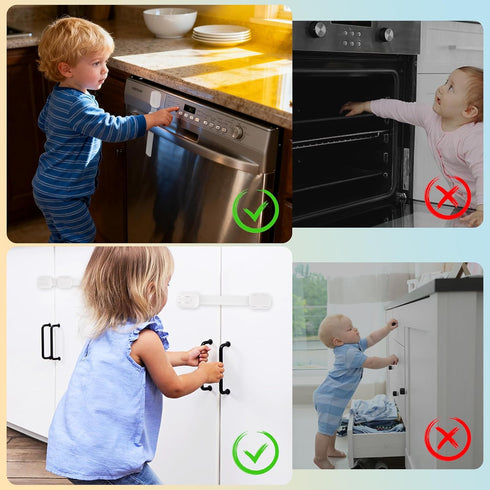 YOLCAR 2 Pack 3M Safety Locks Duo - Fridge Locks for Kids, Adjustable Adhesive Cabinet Locks, No Drilling