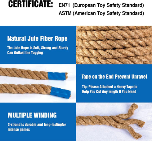 GOTHINK 50 FT Tug of War Rope Set for Kids, Soft Natural Jute Fiber Rope with Red Flag for Outdoor Games