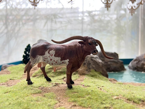 Gemini&Genius Longhorn Cow Toy Action Figure, 6 Inches Length, Hand Painted, Realistic and Durable Farm Animal Toys for