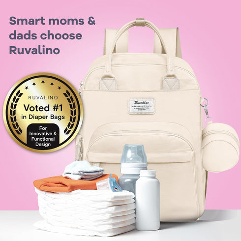 Backpack-Multifunction RUVALINO Diaper Bag Baby Travel Bag with Changing pad, Insulated Bottle Holders & Pacifier Case