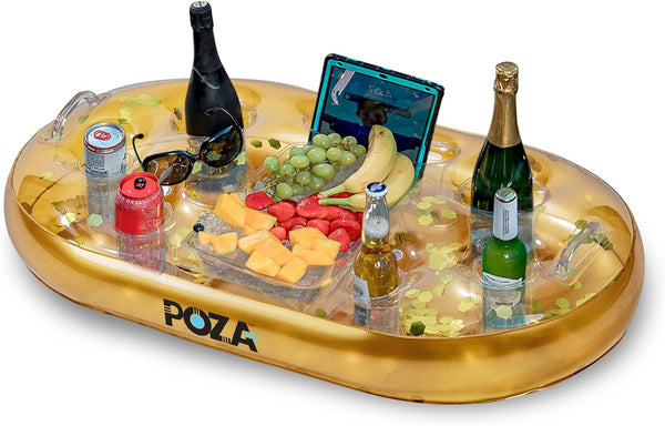 POZA Inflatable Gold Floating Cooler - Luxurious Drink Holder Filled with Sparkly
