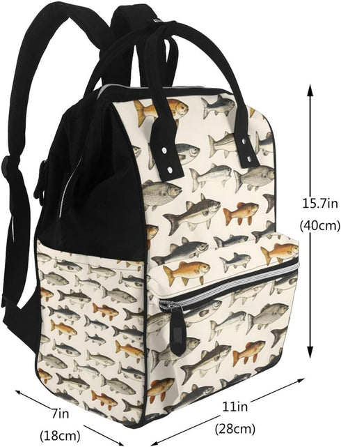TZTTZT Backpack, Mommy Realistic Style Fish Print Diaper Bag Toddler Baby Girl Boy Diaper Bag for Mom Dad, Bags Travel