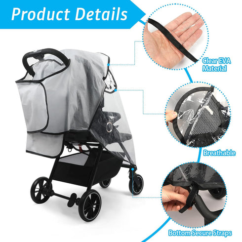 Clear Stroller Rain Cover, Universal Stroller Cover Breathable, Foldable Travel Weather Shield, Waterproof Windproof