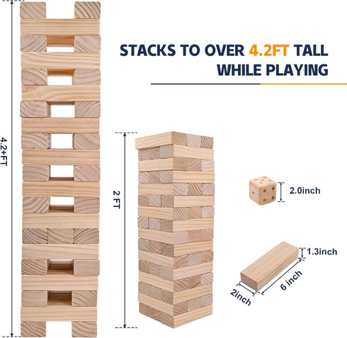 Megwoz 57 4.2FT Giant Tumble Tower Games for Kids and Adults Blocks New Zealand Pine Wooden Blocks Stacking to Over