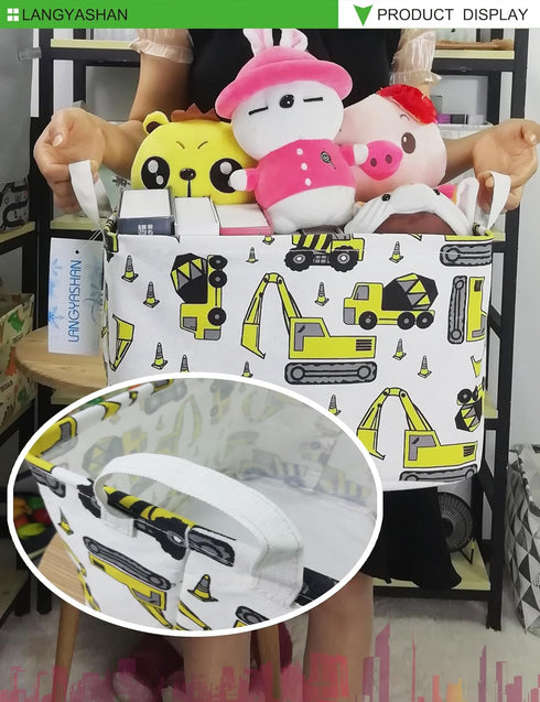 LANGYASHAN Rectangular Storage Bin, Cartoon Storage Basket with Handles for Organizing Home & Toys
