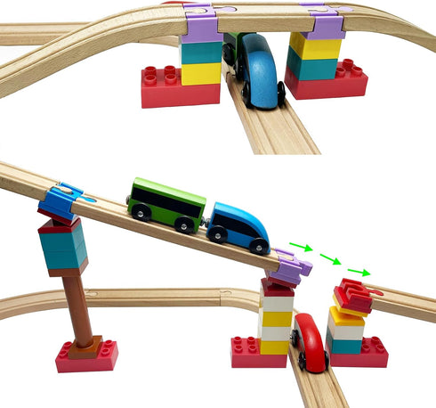 20 Pack 3+ Wooden Train Track Accessories, pcs Wooden Track Connector, Compatible with All Major Brands Wood Train
