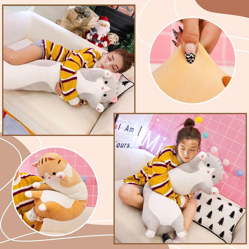 35.4 Inch) Cute Cat Plush Long Body Pillow Soft Cartoon Stuffed Animal Doll, Kawaii Cat Plushie Cuddle Toy for Kids