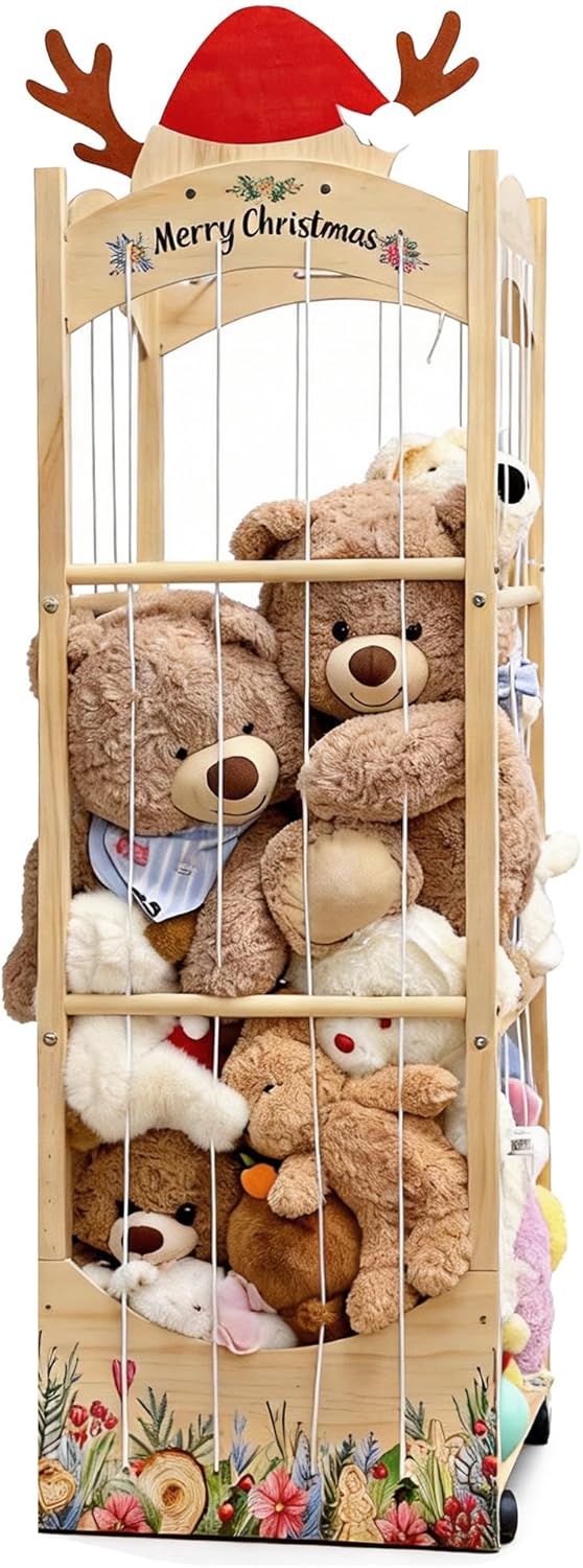 Stuffed Animal Storage,Christmas Reindeer Stuffed Animal Organizer, Movable Stuffed Animal Holder with