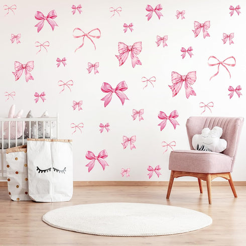 12 7.9 11.8 Inch Whaline Sheets Trendy Pink Bow Wall Stickers Light Pink Bow Knot Wall Decals Watercolor Room Mural