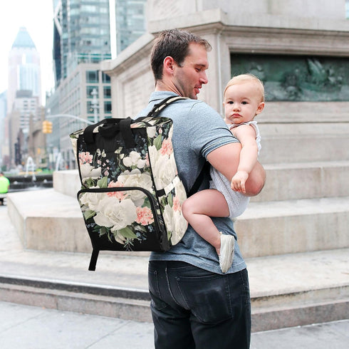 SUABO Backpack Baby Diaper Bag Love Rose Large Bag Waterproof Travel Diaper Bags for Moms and Dads