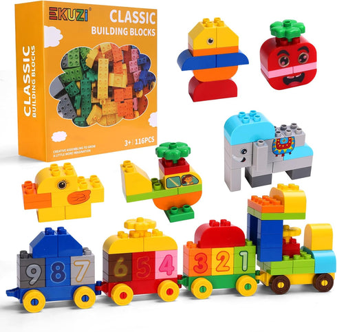 Creative Building Blocks - 116 Pieces Large-Size Blocks, Build Train Animal, Ideal