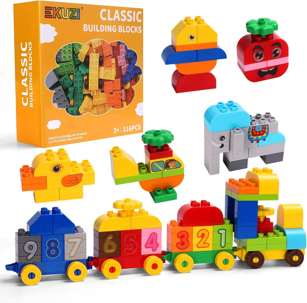Creative Building Blocks - 116 Pieces Large-Size Blocks, Build Train Animal, Ideal