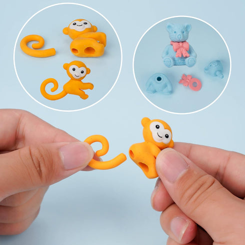 80 Pieces Cute Animal Pencil Erasers, Dog, Bear, Monkey, Squirrel, Mini Novelty Erasers for Party Favors, Classroom