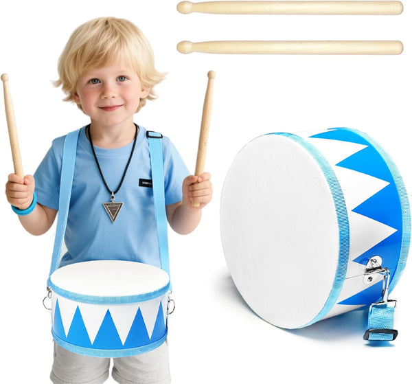 Kids Drum Set,8" Wooden Drum Toys with Adjustable Strap and 2 Drumsticks,Sensory