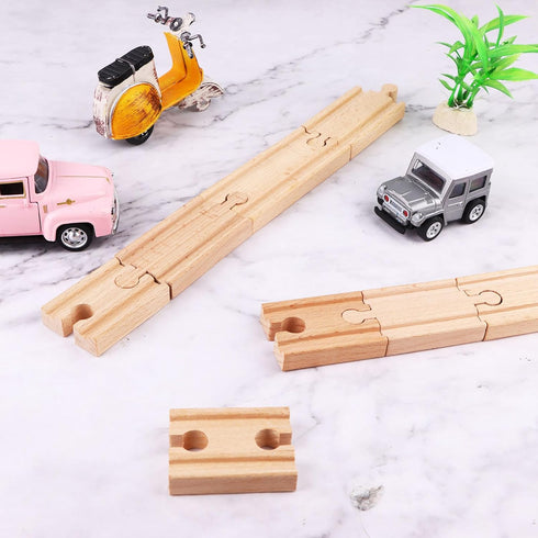 16 Pcs Straight Wooden Tracks Expansion Wood Train Track Connectors and Adapters Male Male Female Female Wood Train
