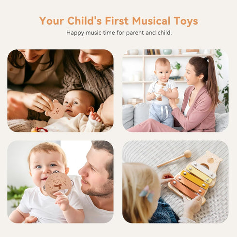 Set IEATFO Baby Musical Instruments - Your Child's First Musical Toys with Castanet Rainmaker Tambourine Xylophone