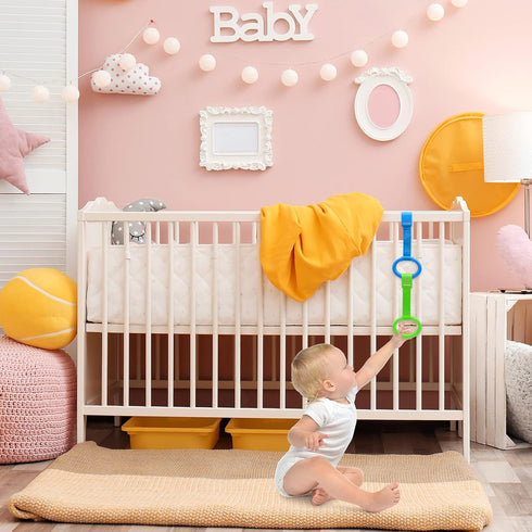 Baby Pull Up Rings, 2 Pcs Bed Stand Up Assistant, Play Gym Crib Pull Ring for Toddler Kids Children Walking Training