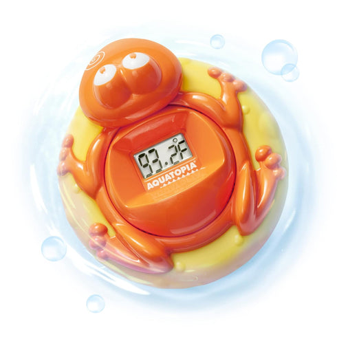 Aquatopia Fergus Frog Baby Bath Thermometer Floating Toy, Digital Audible Alarm, Orange, Baby Bath Essentials