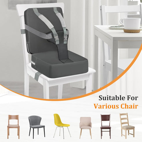 SMZCTYL Toddler Booster Seat for Kitchen Chair & Dining Table Waterproof PU Foam Cushion with Backrest & Safety Straps
