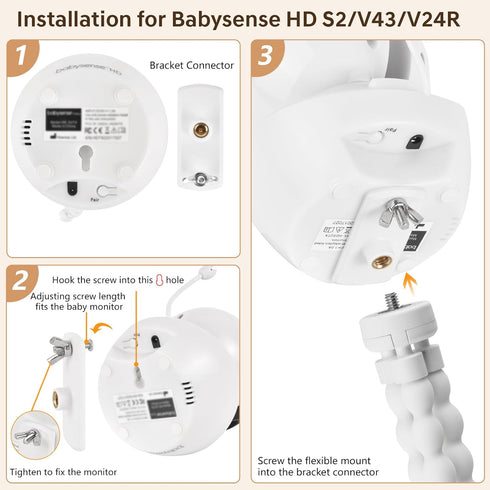 wochel View/HDS2/V43/V24R/VBM55TX Adjustable Baby Monitor Mount for Babysense Max Video Baby Monitor, No Drilling