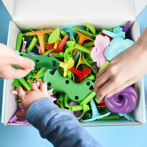 3-6 Years Old Toddler Toys - Flower Garden Building Toy with Insect Pegs, 153Pcs Educational STEM Stacking Set