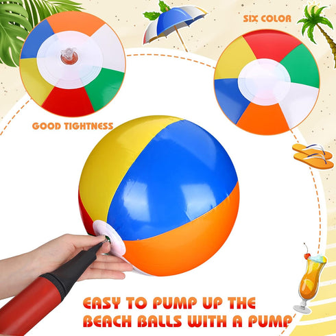 Maitys 12 Pieces Rainbow Beach Ball Decoration - Inflatable Pool Ball with Hanging Rope for Summer Parties