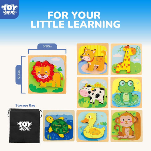 2-4, 1 2 3 2 6M+ TOY Life Wooden Puzzles for Toddlers Montessori Toys for Year Old Boys Girls, Animals Puzzles
