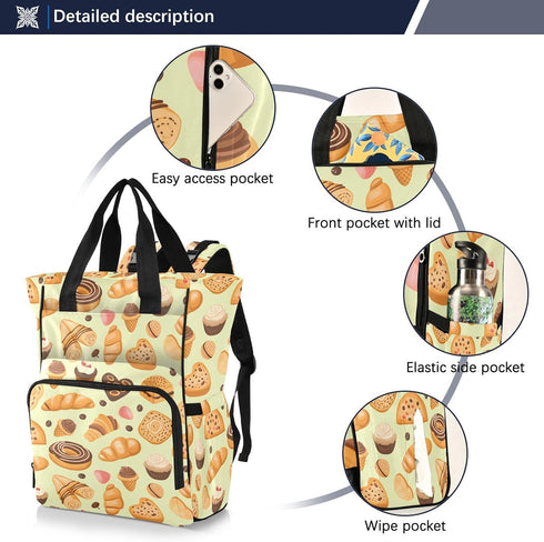 SUABO Backpack Donuts Ice Cream Bread Pattern Baby Diaper Bag Large Bag Waterproof Travel Diaper Bags for Moms and Dads