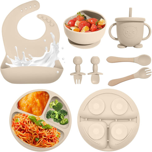 Baby Led Weaning Supplies, 8 Piece BPA-Free Silicone Feeding Set, Silicone Suction