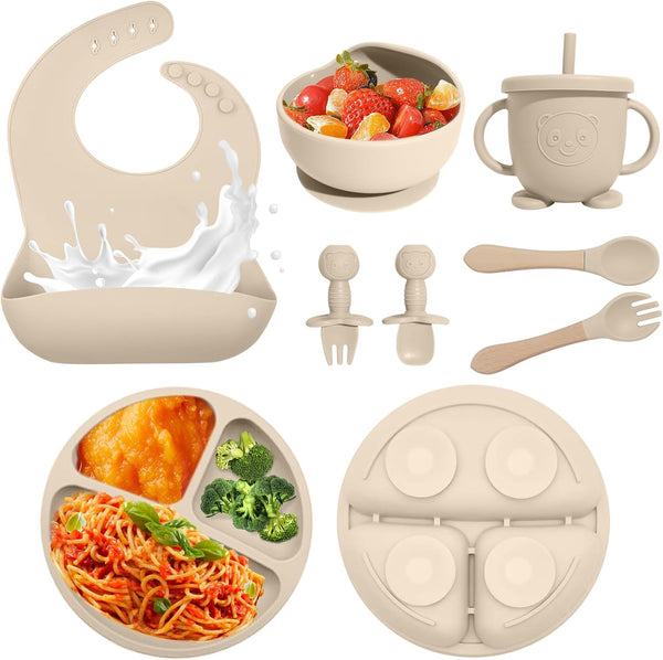 Baby Led Weaning Supplies, 8 Piece BPA-Free Silicone Feeding Set, Silicone Suction