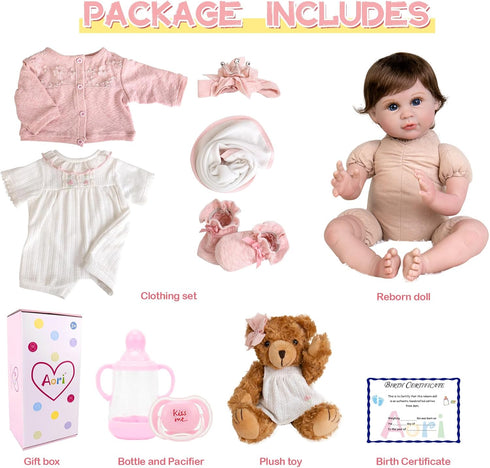 Aori 22 inch Reborn Baby Dolls - Lifelike Realistic Baby Girl Doll with Feeding Toy Accessories for Kids 3+