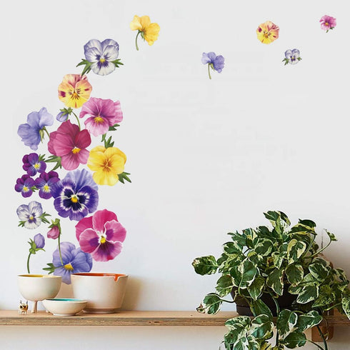 Pansy Flowers Wall Stickers, DIY Floral Wall Decals Art Decor for Kids Girls Bedrooms, Living Room