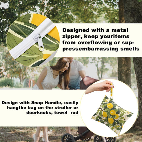 Hanamiya Na 2Pcs Lemon Print Wet Bags, Wet Dry Bag Reusable Zipper Pouch for Swimsuit, Diapers, Travel, Pool, Beach