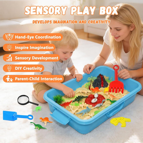 Vectronum 2.64lbs 3 4 5 6 7+ Dinosaur Sensory Bin with Lid - Sand, Archaeology Tools, Dino Figures & Skeletons, Sensory