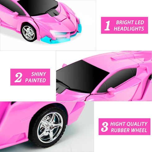 Pink Remote Control Car Toys for Girls 3-12, 2.4Ghz Transformation Robot RC Cars with One-Button Deformation & Drifting