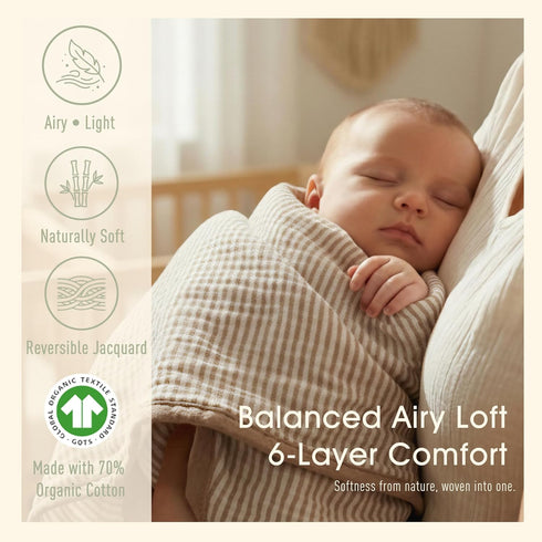 43x43 Inches Ultra Soft Muslin Baby Blanket - Made with Organic Cotton, Gender Neutral Warm Coffee Striped Jacquard