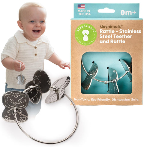 Made in USA Stainless Steel Toy Keys, Baby Rattle, Teether & Fidget