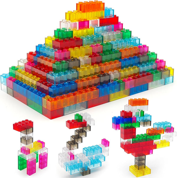CONVENTEJOY 400 Pieces Translucent Building Bricks -9 Colors Crystal-Clear Classic Block Toy Fully
