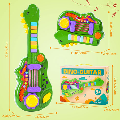 2-in-1 3 4 5 Dinosaur Kids Guitar Musical Instruments for Year Old Boys Girls Gifts, Toddler Electric Guitar Piano Toy