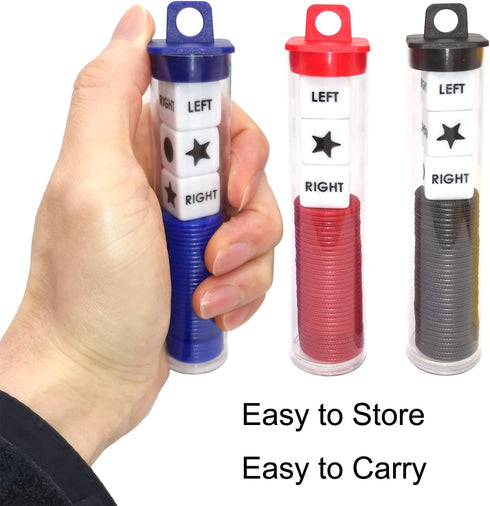 Left Right Center Dice Game Prime Set Bundle with 3 Dices + 36 Chips. Round Tube Storage is Very Convenient for Travel. Easy to Store, Carry Around. (3 Pack)